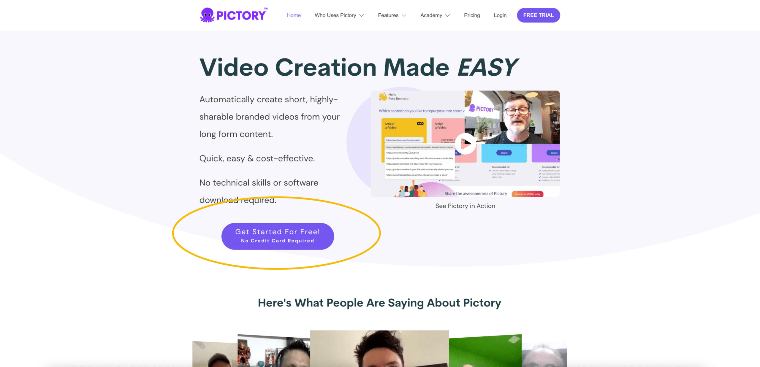 Setting up a Pictory account is simple, and you'll start by creating your free trial