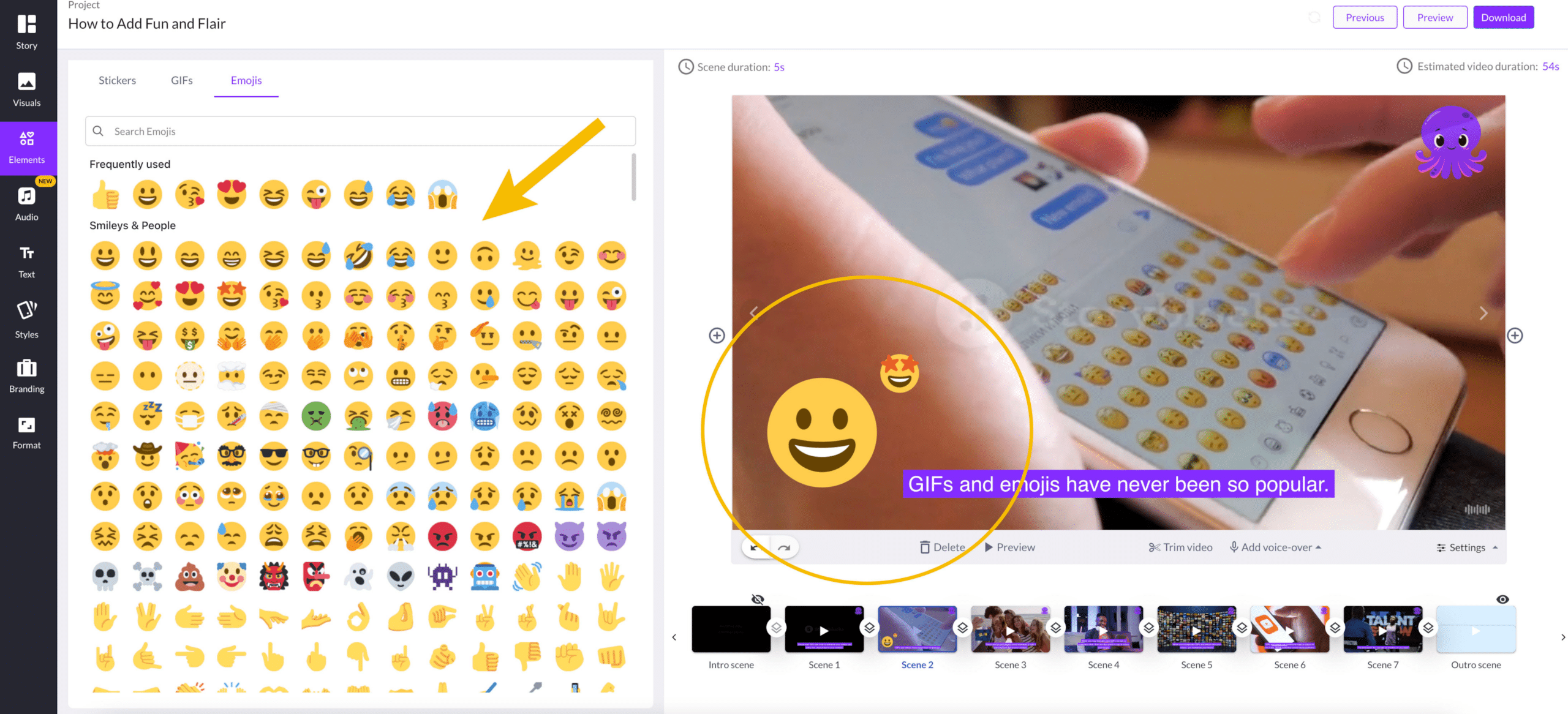Repeat this process throughout your video until all desired areas have an emoji