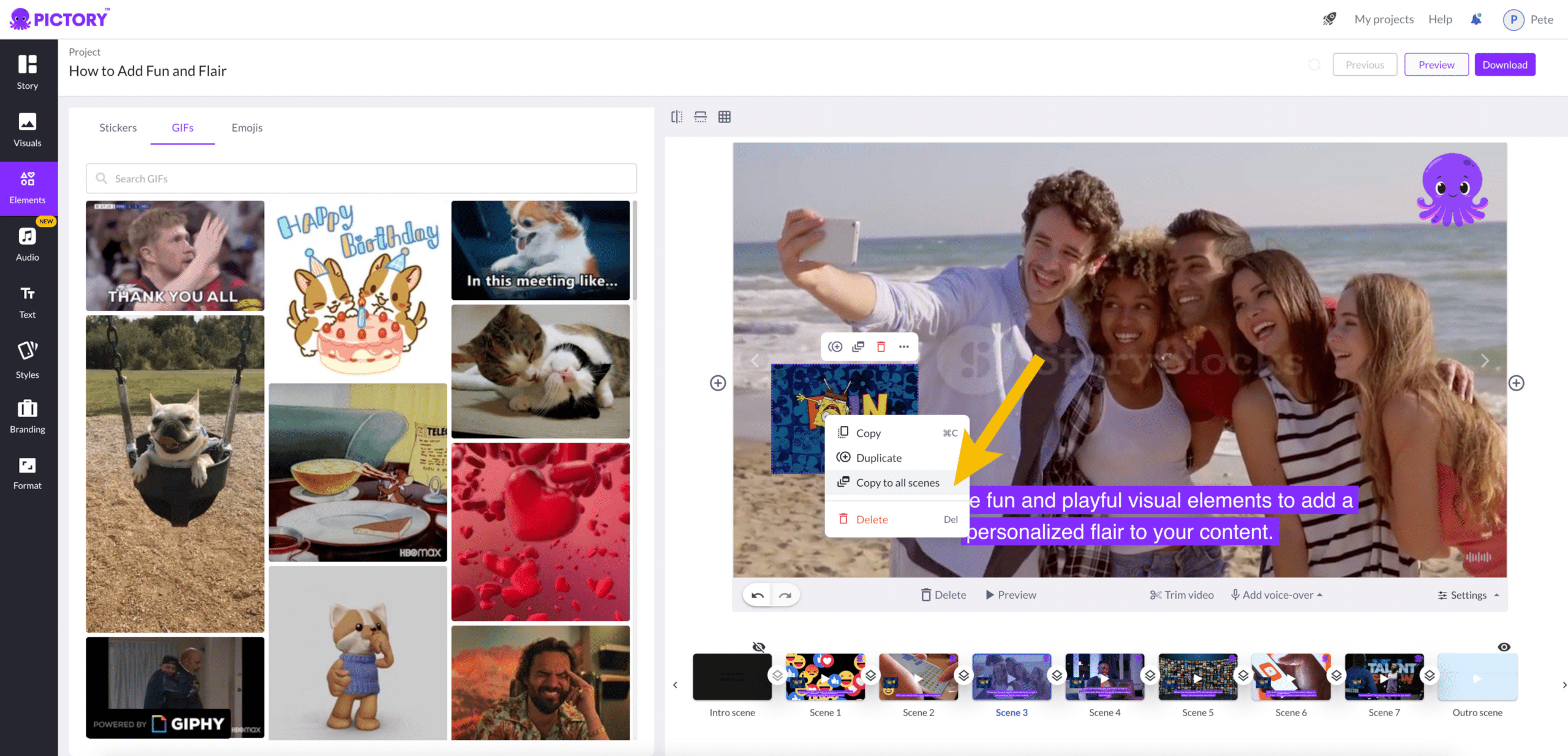 add the GIF to every screen