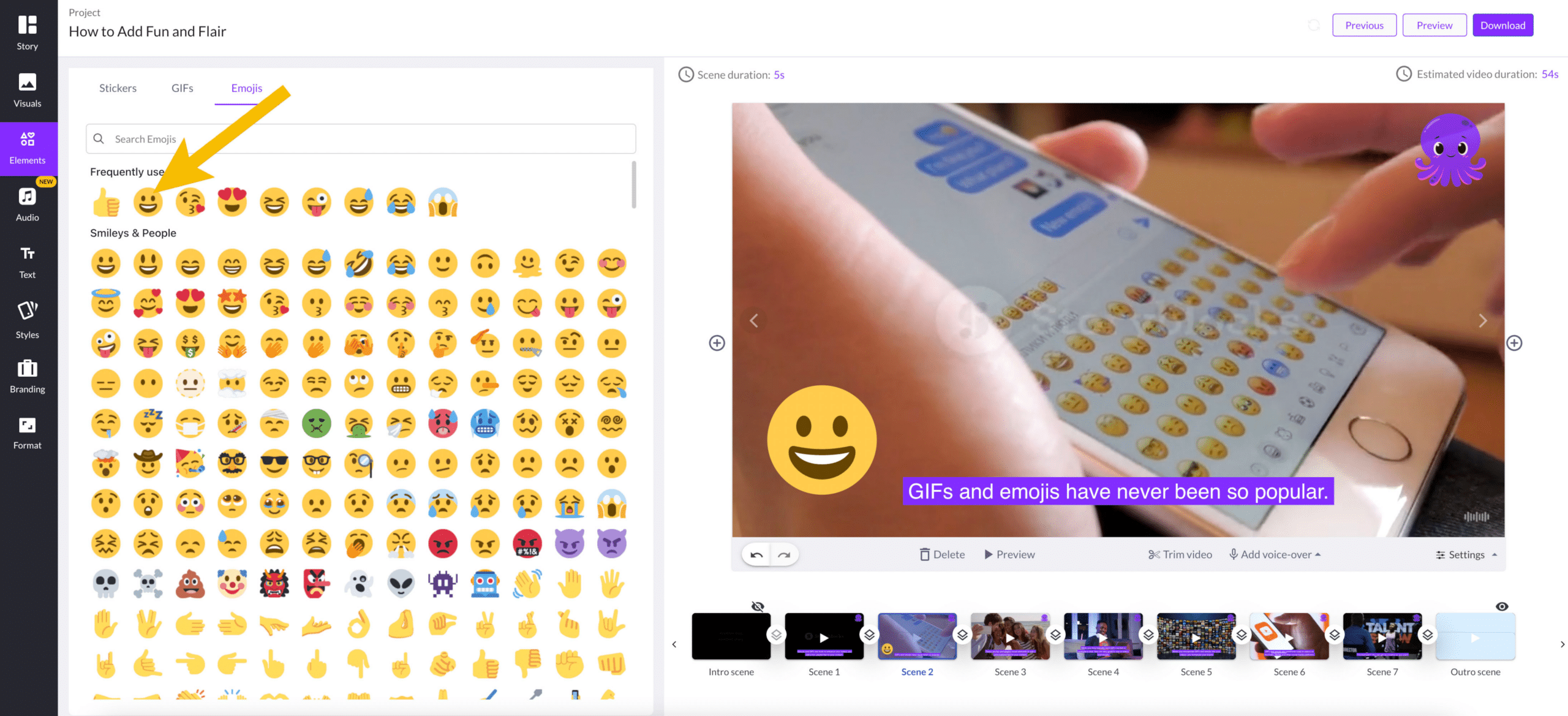 Adding emojis to your videos