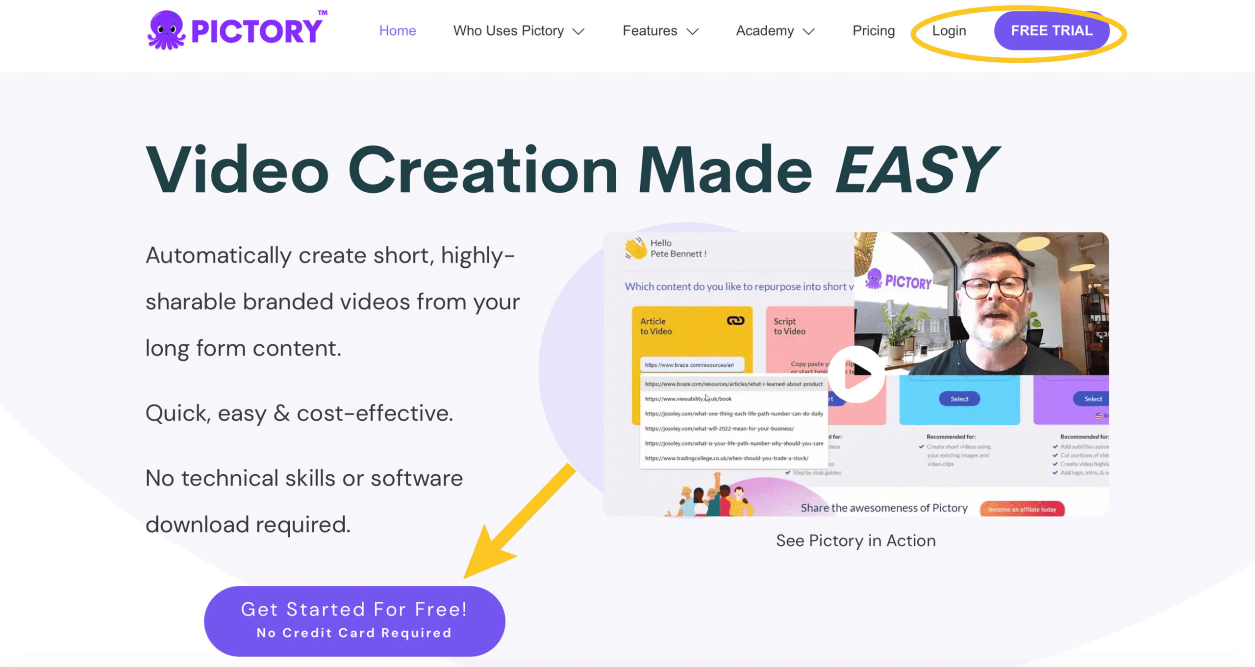 Begin by signing up for Pictory