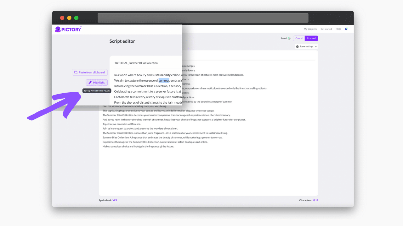 You can select your own key highlights in the text, or let our AI-powered software analyze your text and select them for you.