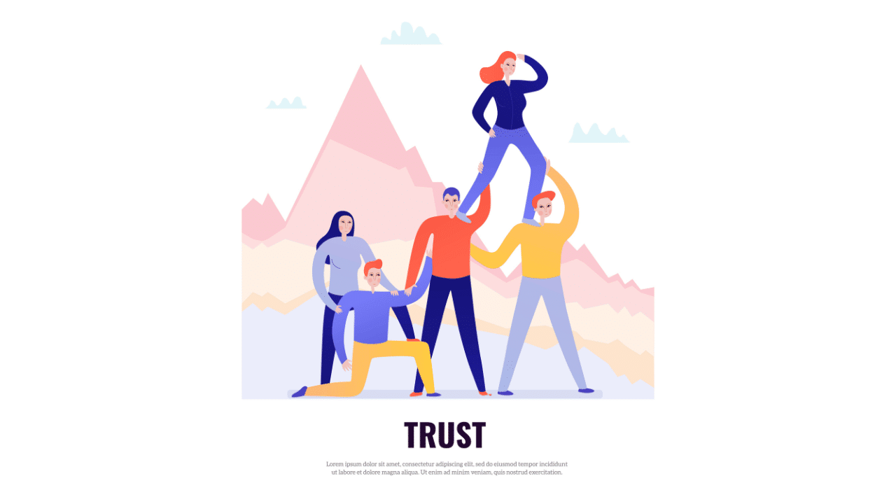 two people carrying someone with the words trust and another two helping them