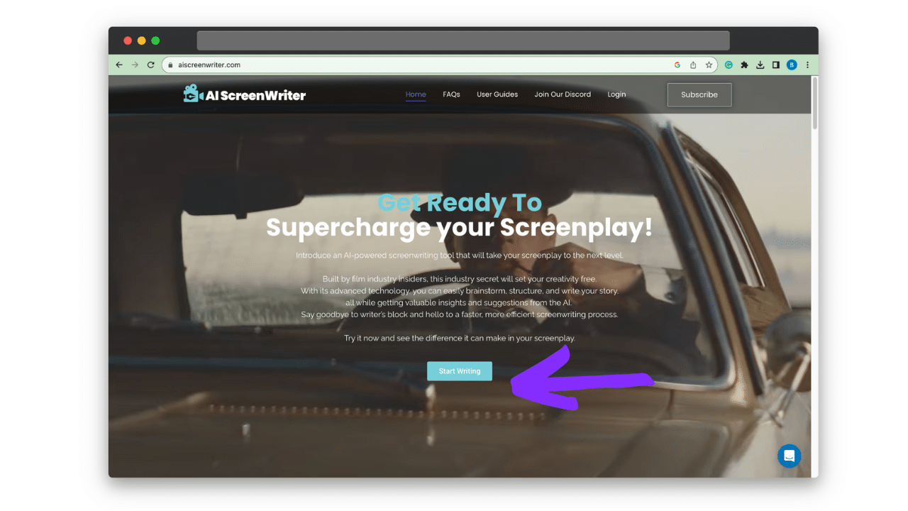 AIScreenwriter homepage 