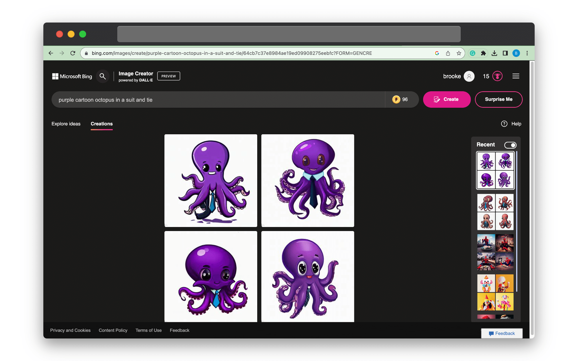 Written ai prompt: Purple cartoon octopus in a suit and tie (Bringing pickford to life)