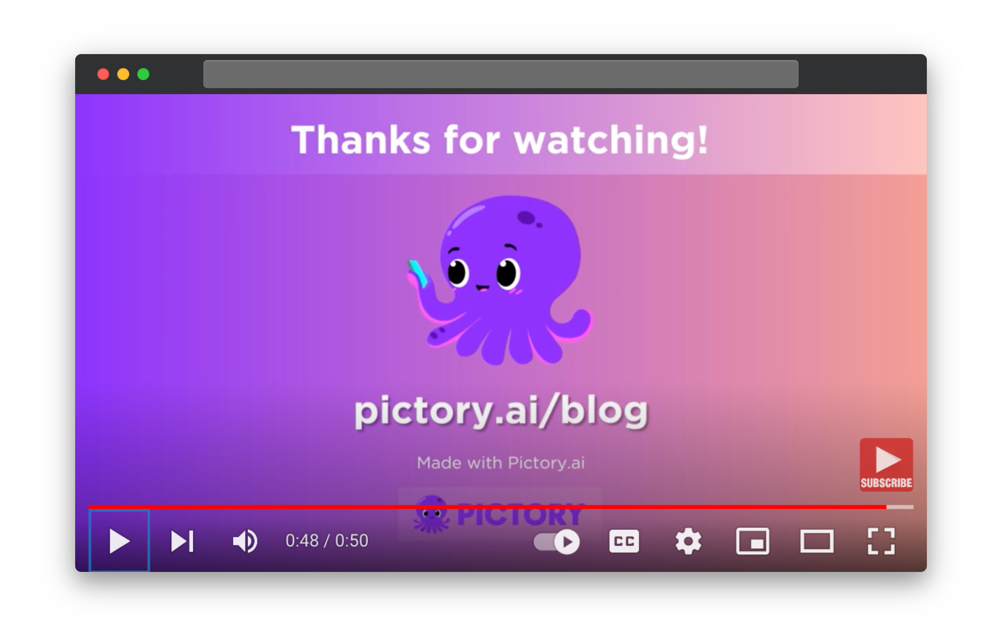 This image is showing Pictory's outro.