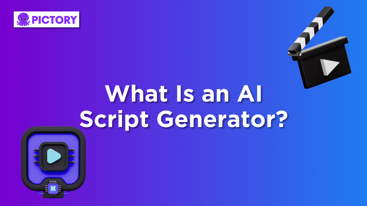 Visual heading image 'What Is an AI Script Generator?' with an illustration of a clapperboard
