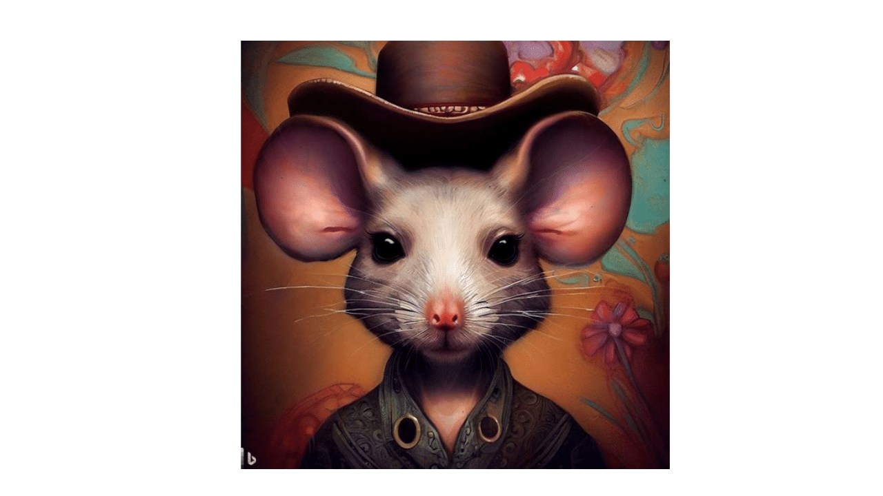 a portrait of a mouse in a cowboy hat in the style of a frida kahlo painting