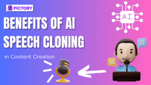 "Benefits of AI Speech Cloning in 2023" with a man speaking into a microphone