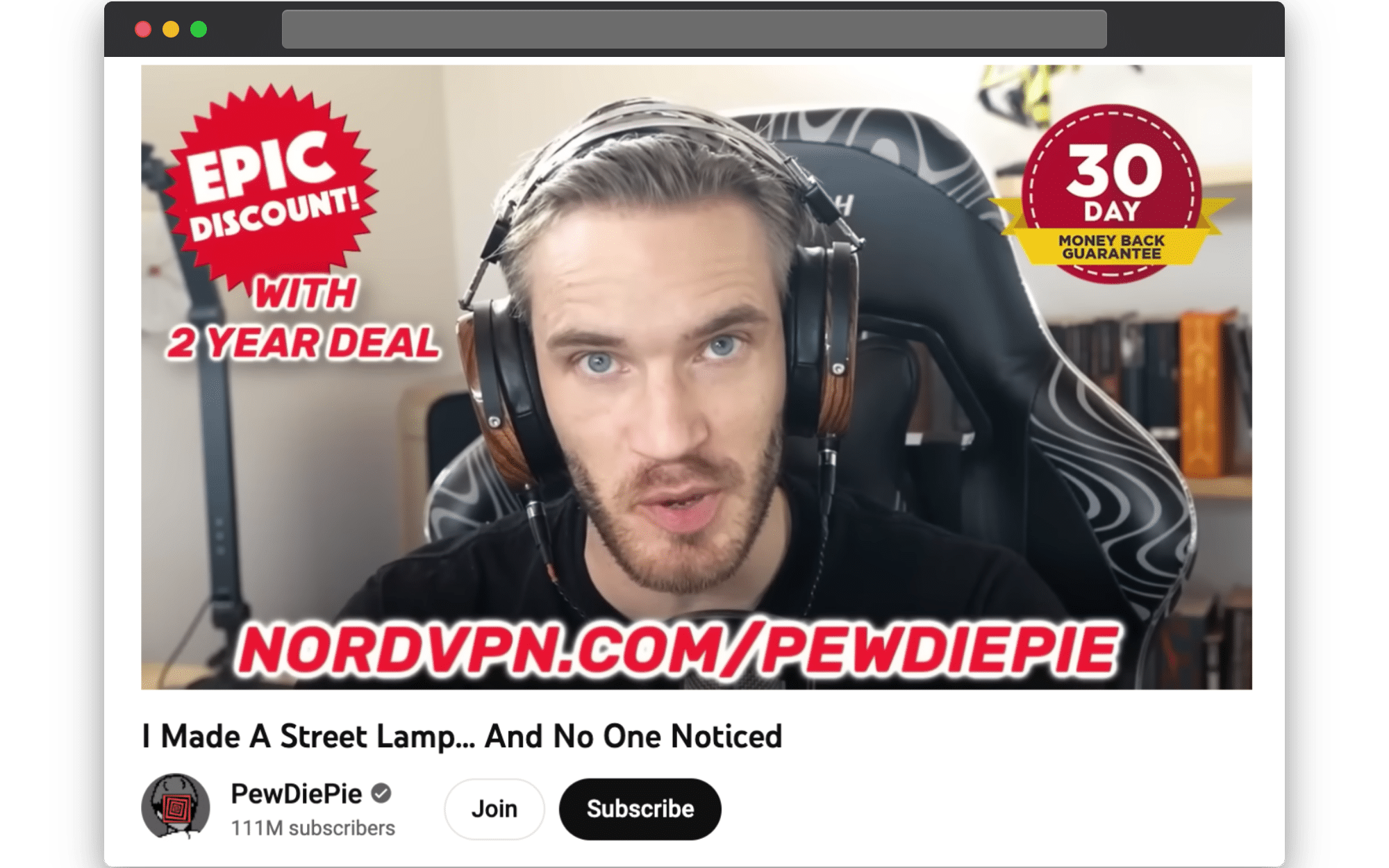 In this video, PewDiePie ends his video with a link to a product. 