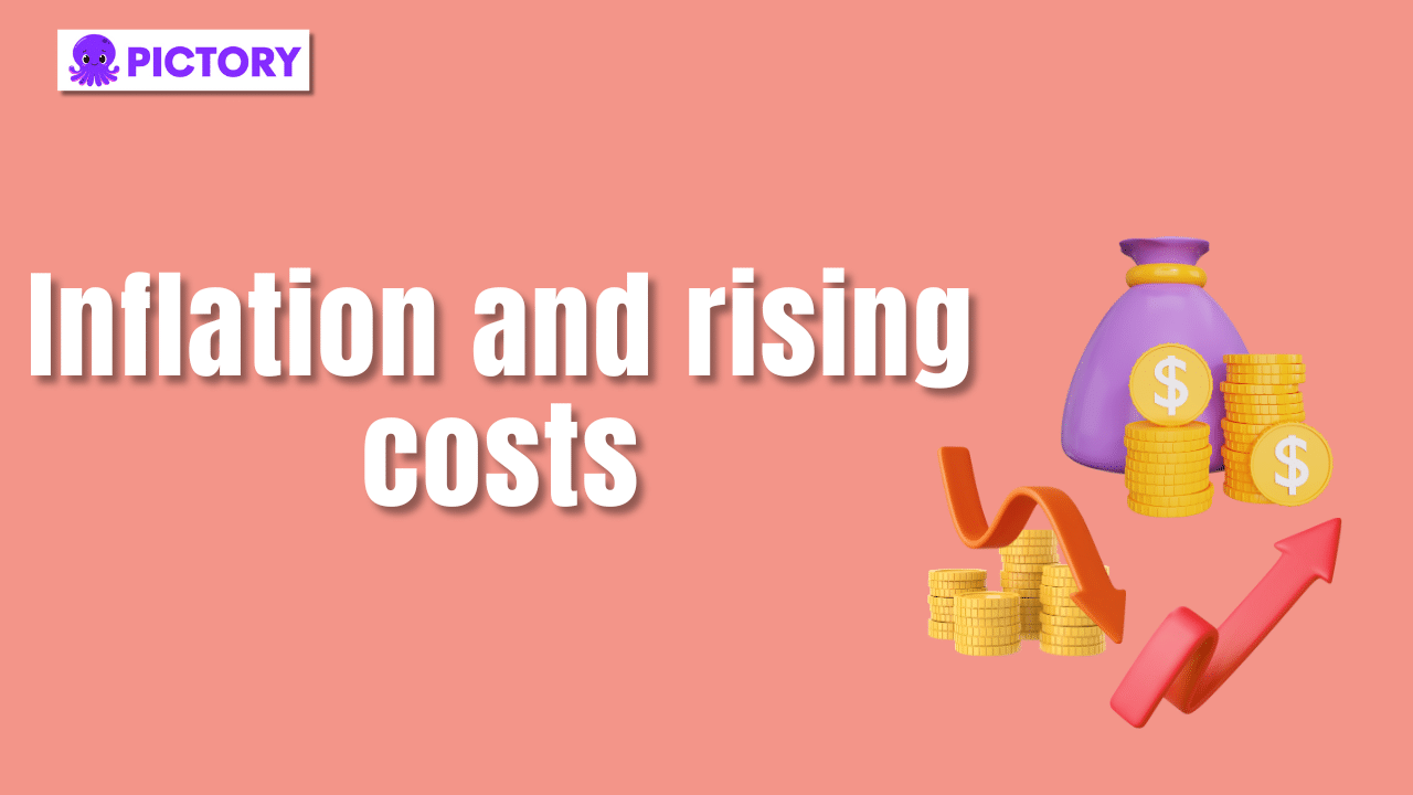 Visual heading image 'Inflation and rising costs' with an illustration of money with arrows foing up and down 