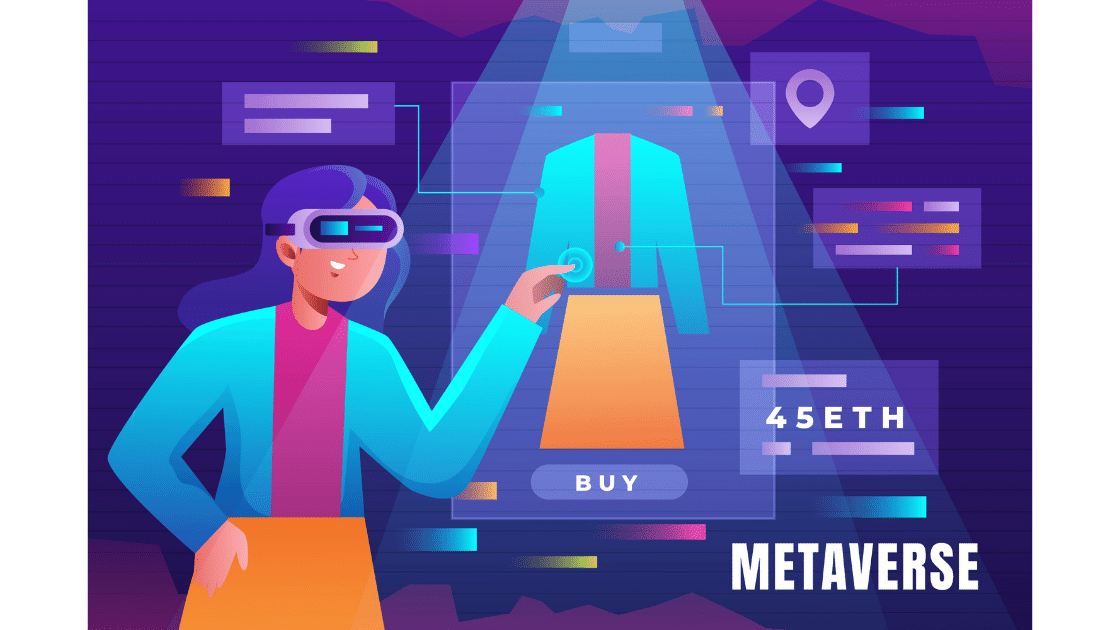 a person using a VR headset to purchace items of clothing online in metaverse 