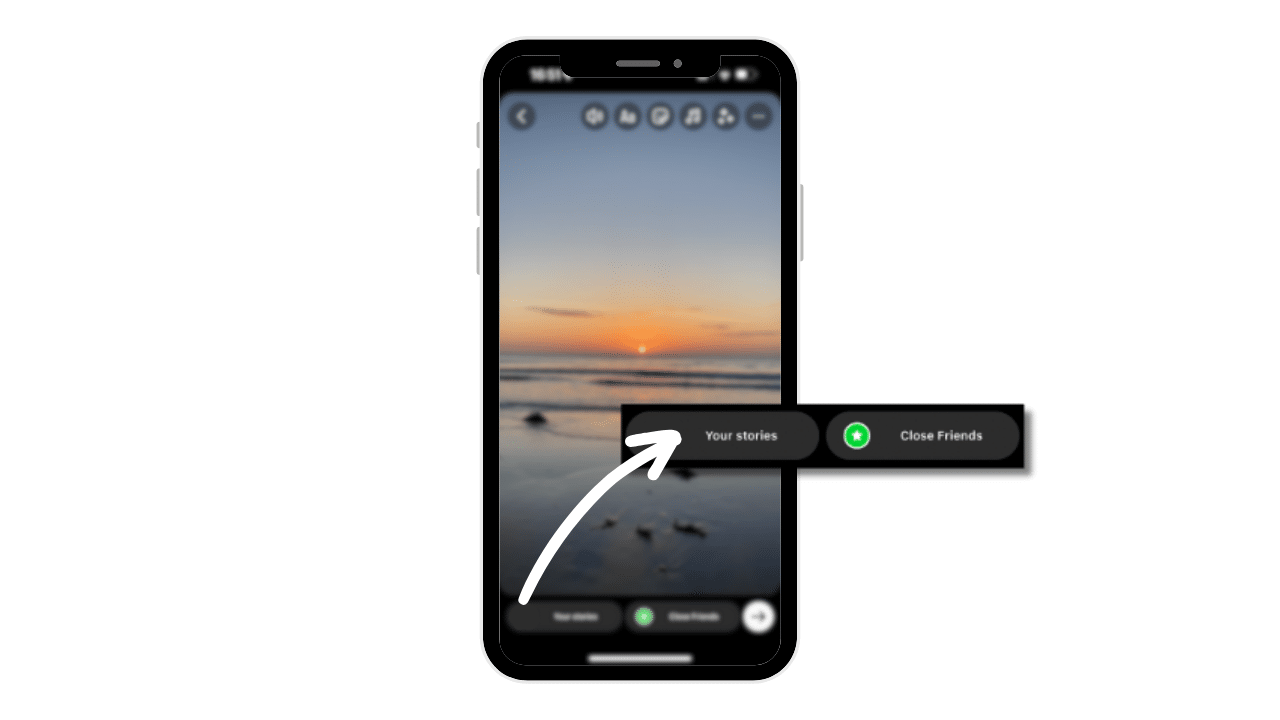 Once you’ve created an Instagram story, you’ll be given two posting options underneath the photo or video.