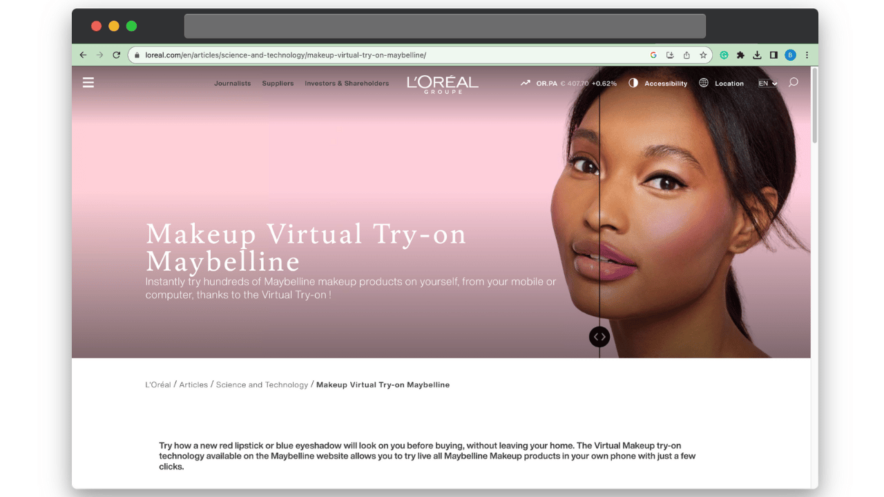 L'Oreal virtual make up try on 