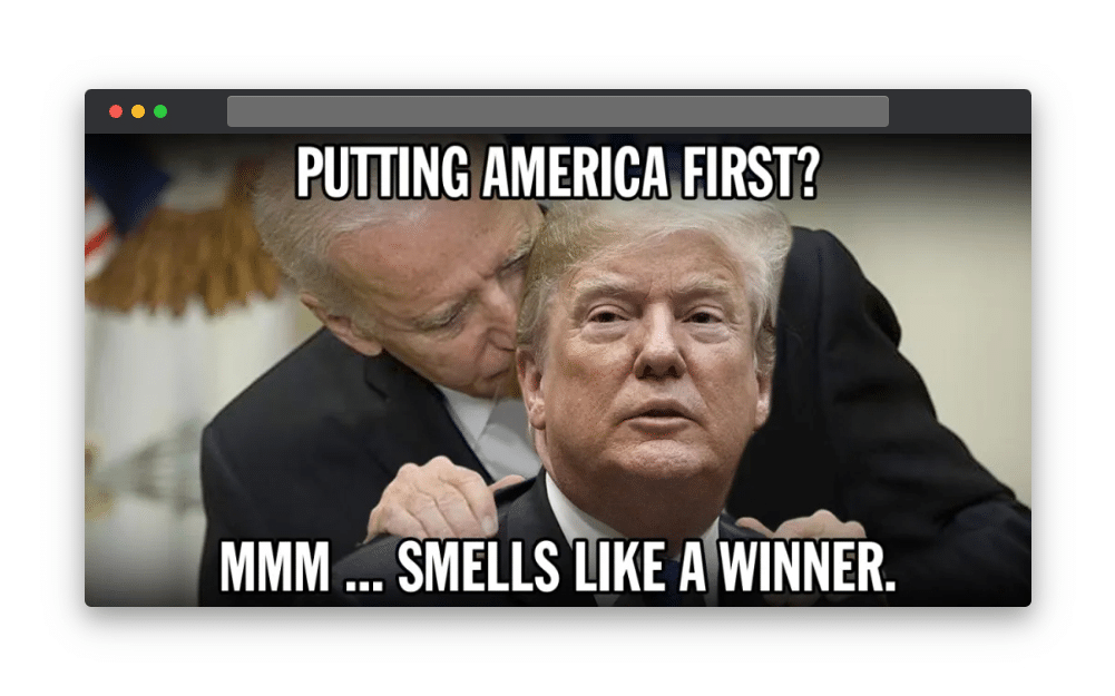 A political meme featuring Donald Trump and Joe Biden.