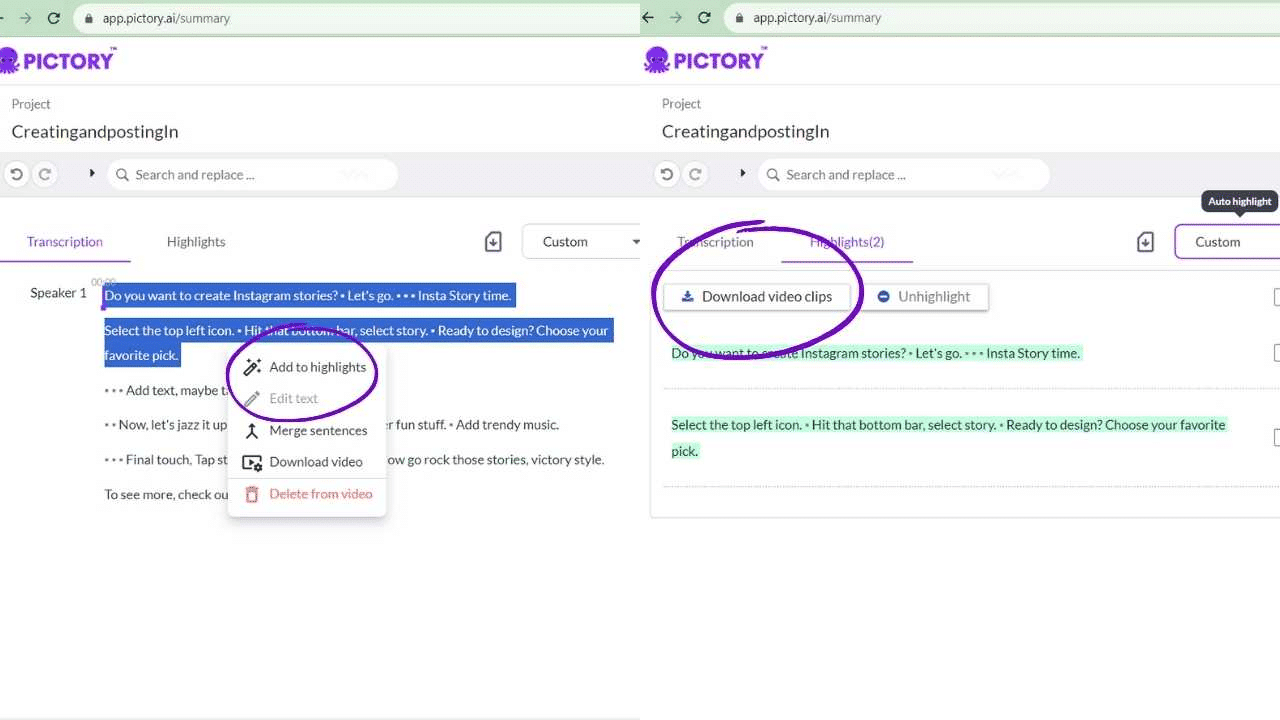 auto-highlight feature on Pictory
