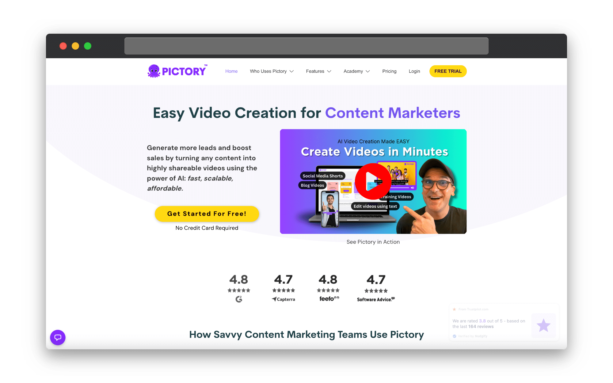 any text you create using any AI writer or your own know-how, can be turned into an engaging video in minutes with Pictory.
