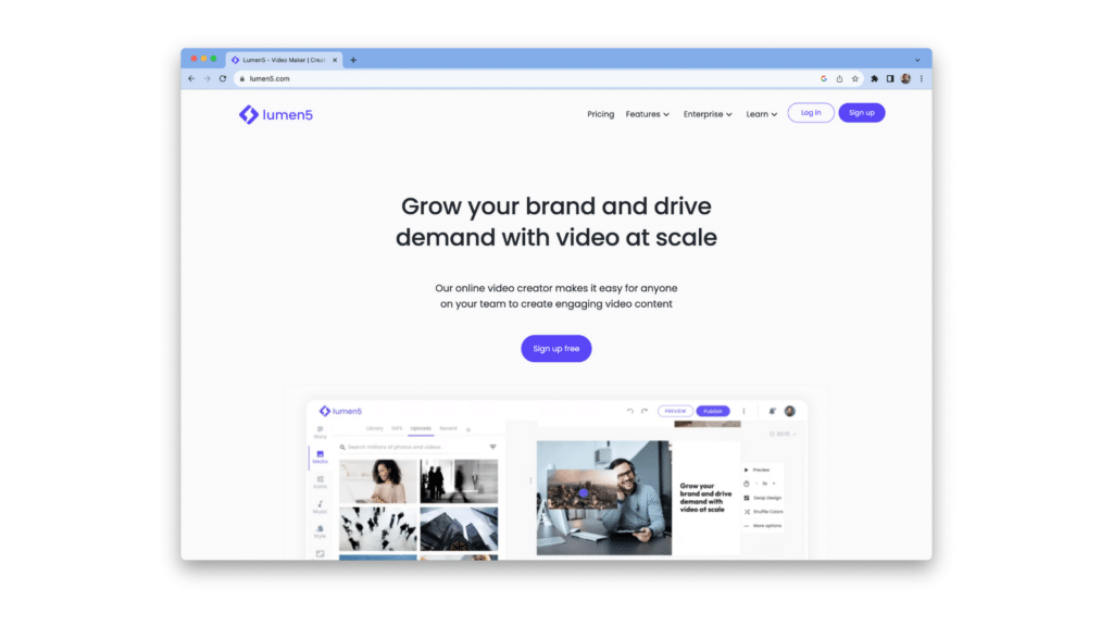 Lumen5 website, homepage