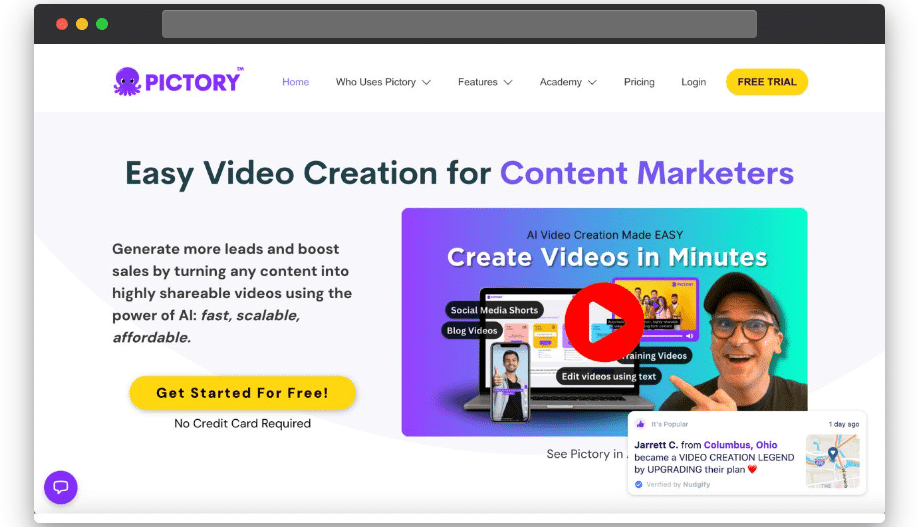 Pictory's home page.  https://pictory.ai/