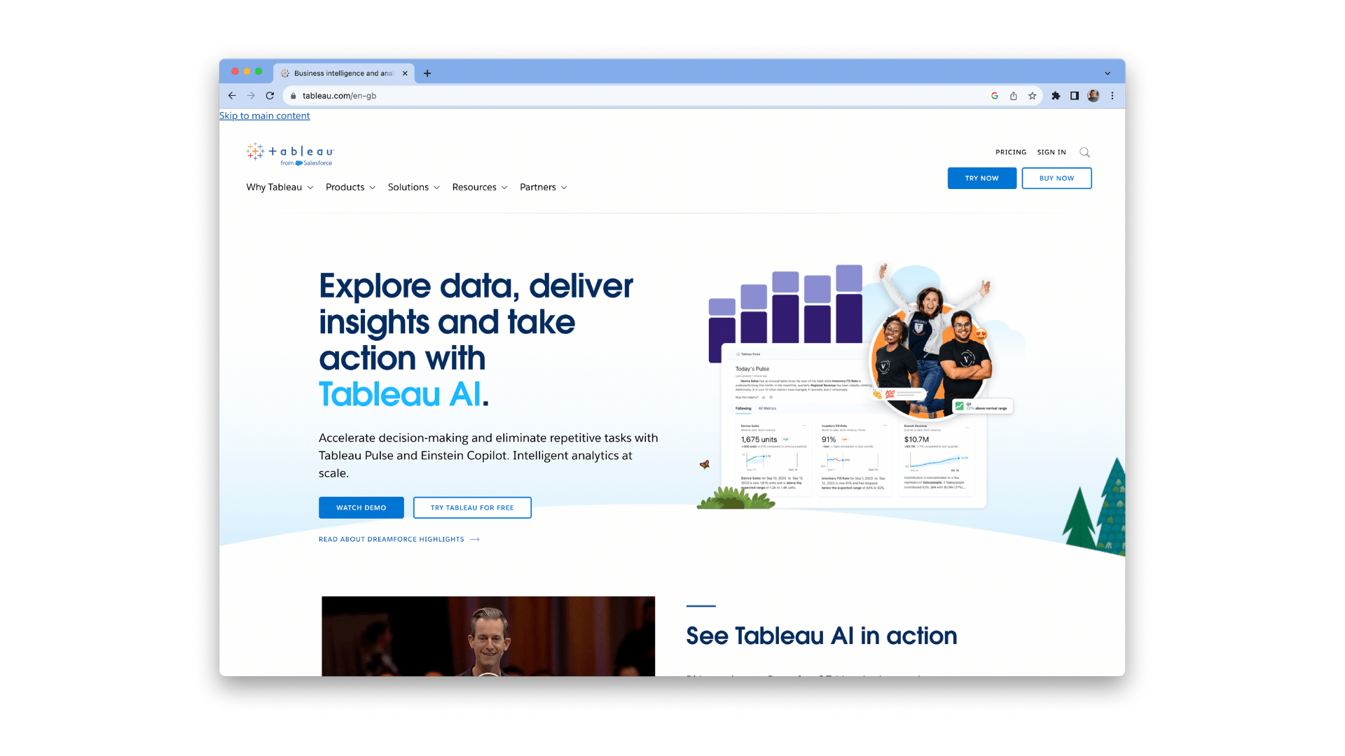 Tableau AI website, homepage, campaign performance data, AI-generated insights