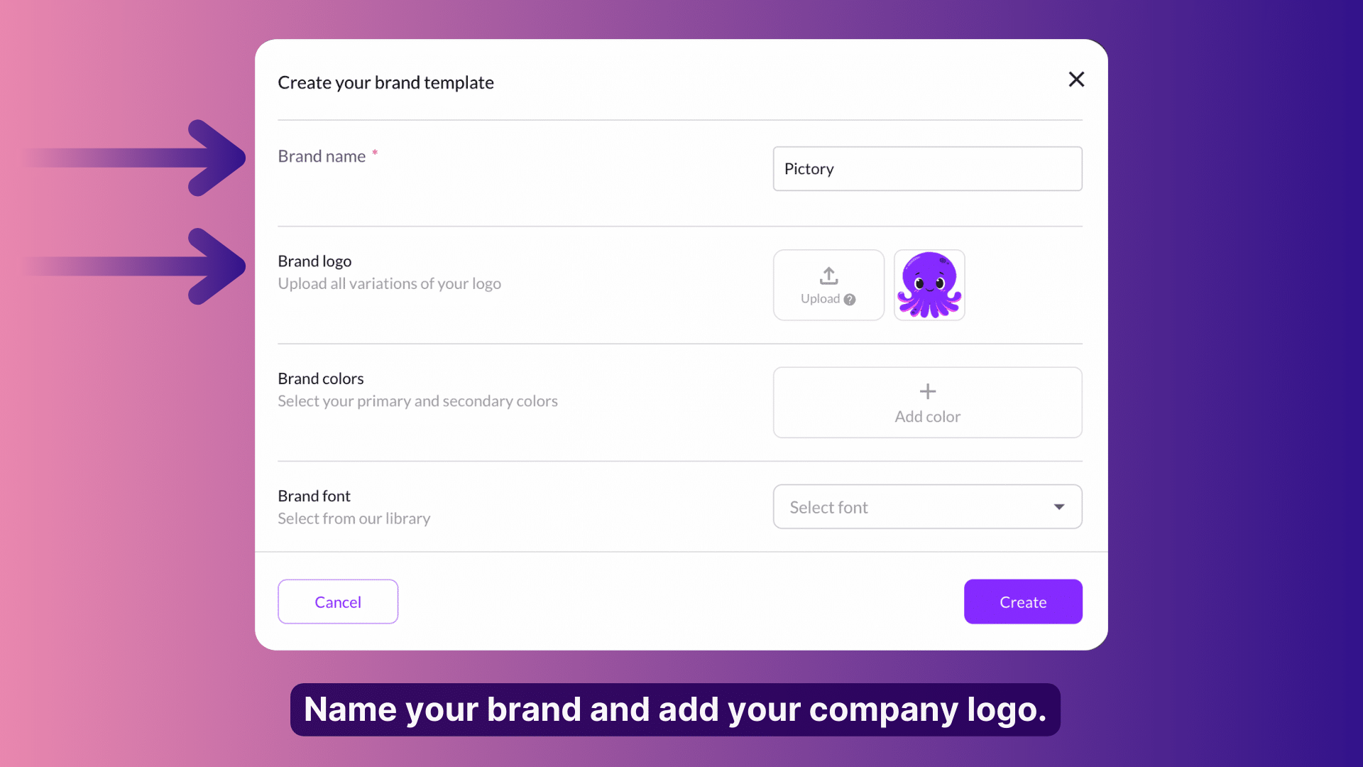 Name your brand and upload any and all variations of your company logo