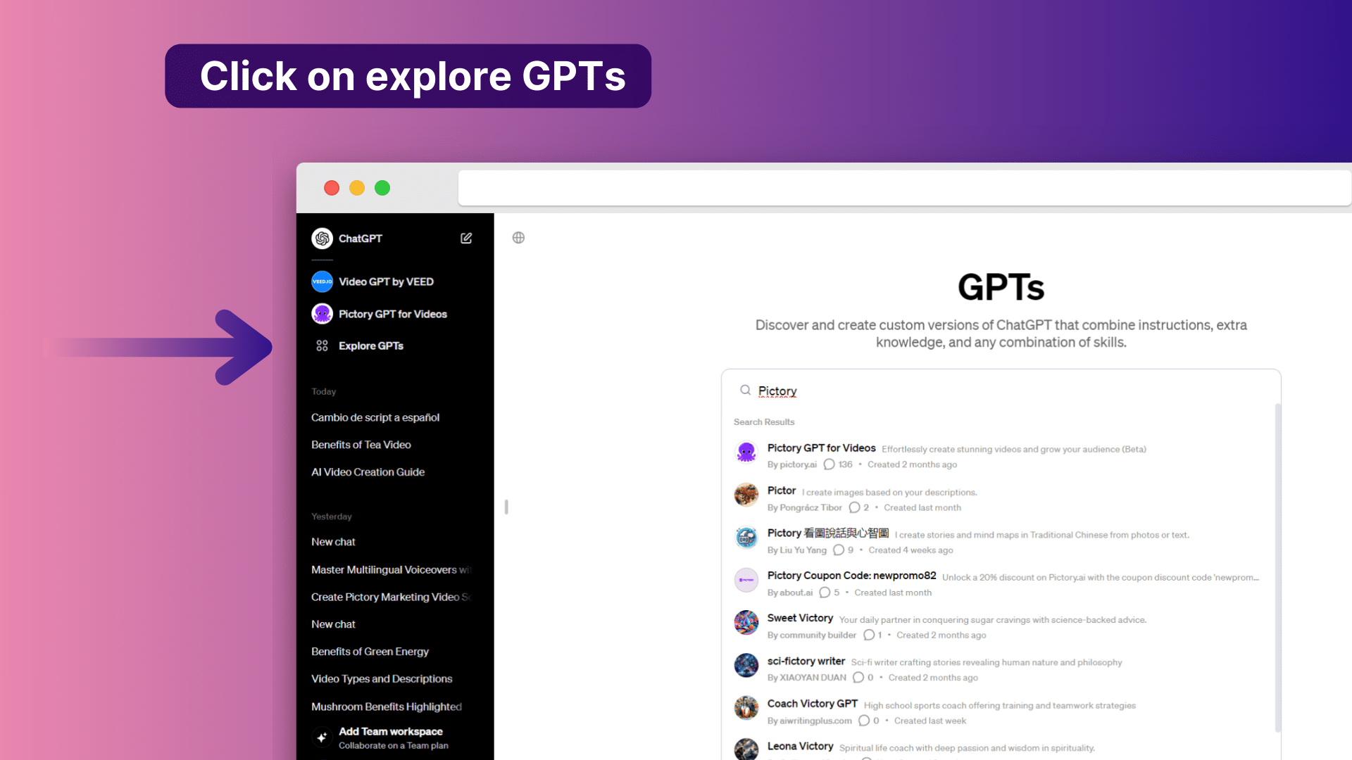 Click on explore GPTs 