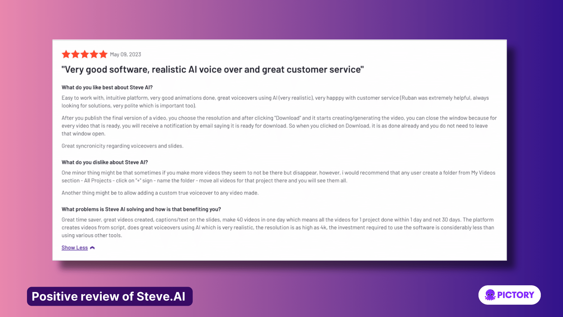 positive review of Steve.AI