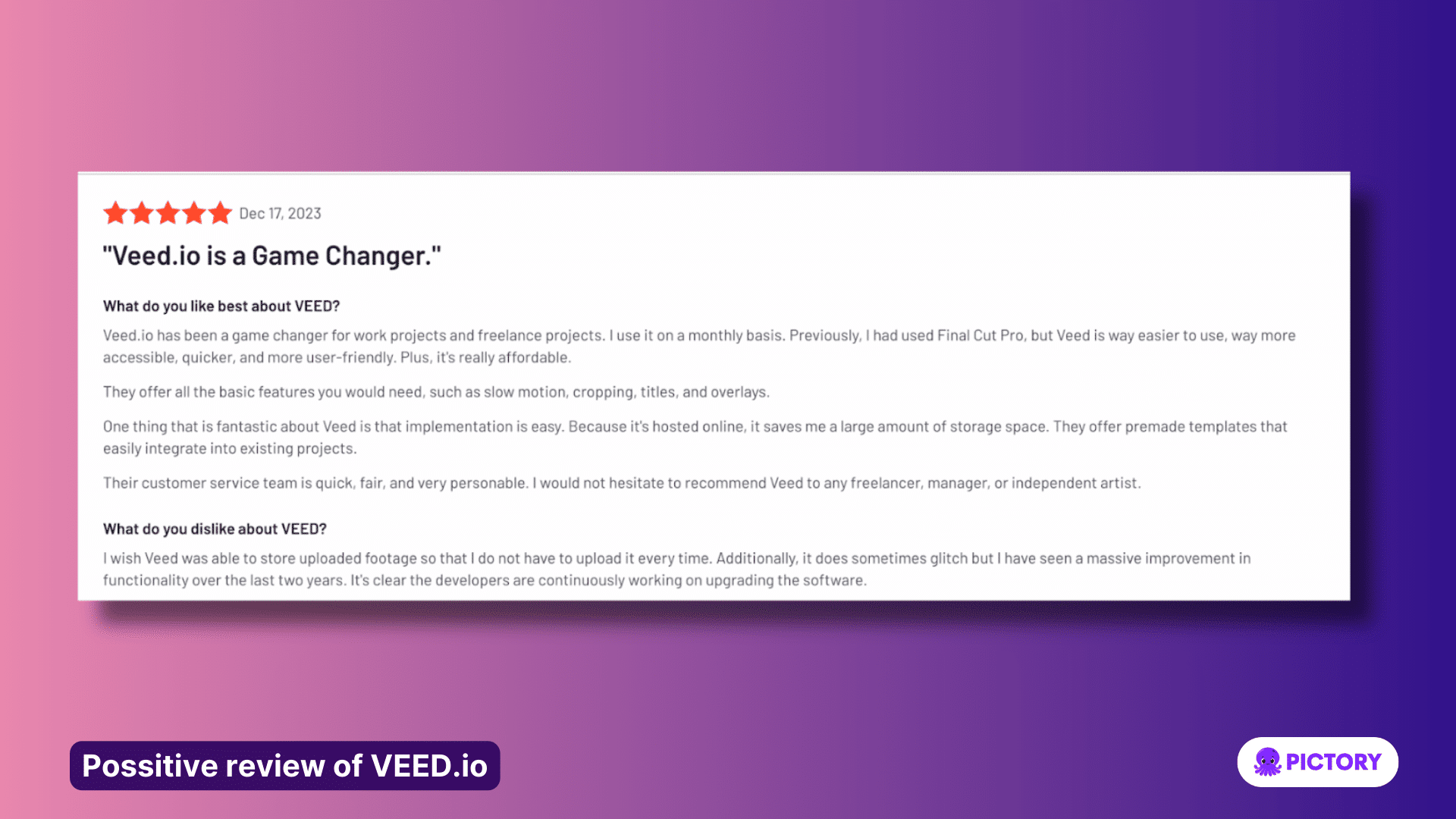 positive review of veed