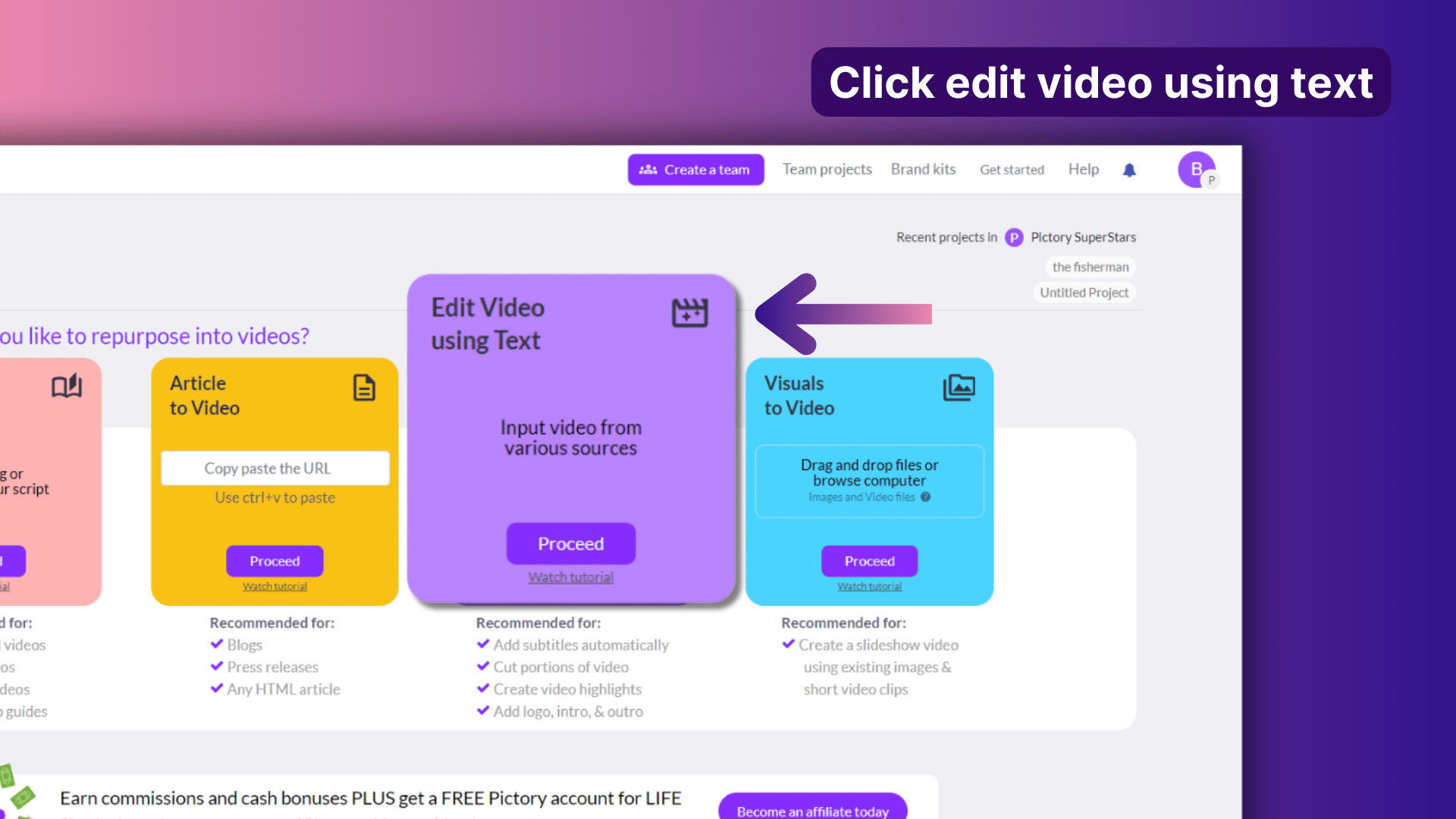 Edit Videos Using Text feature in Pictory