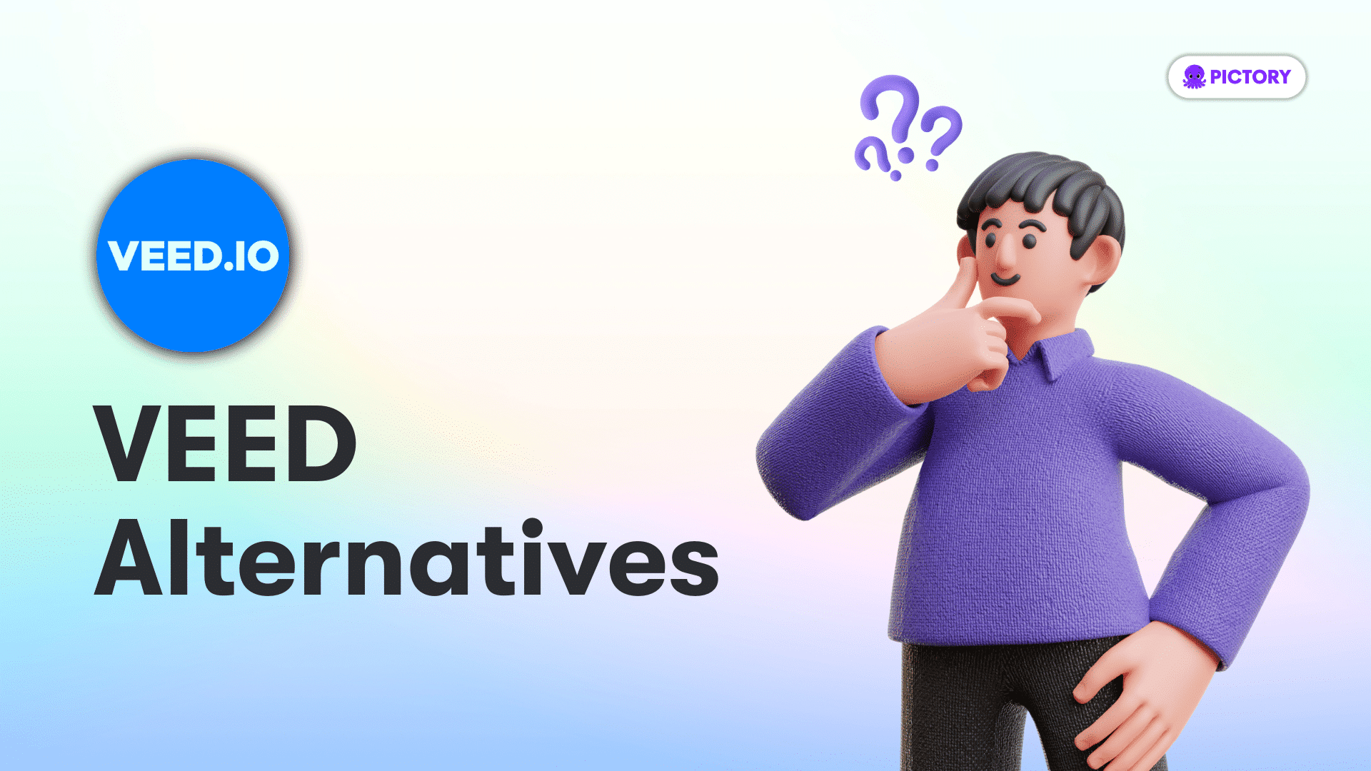 Veed logo with 'veed alternatives' text and cartoon man looking quizzical