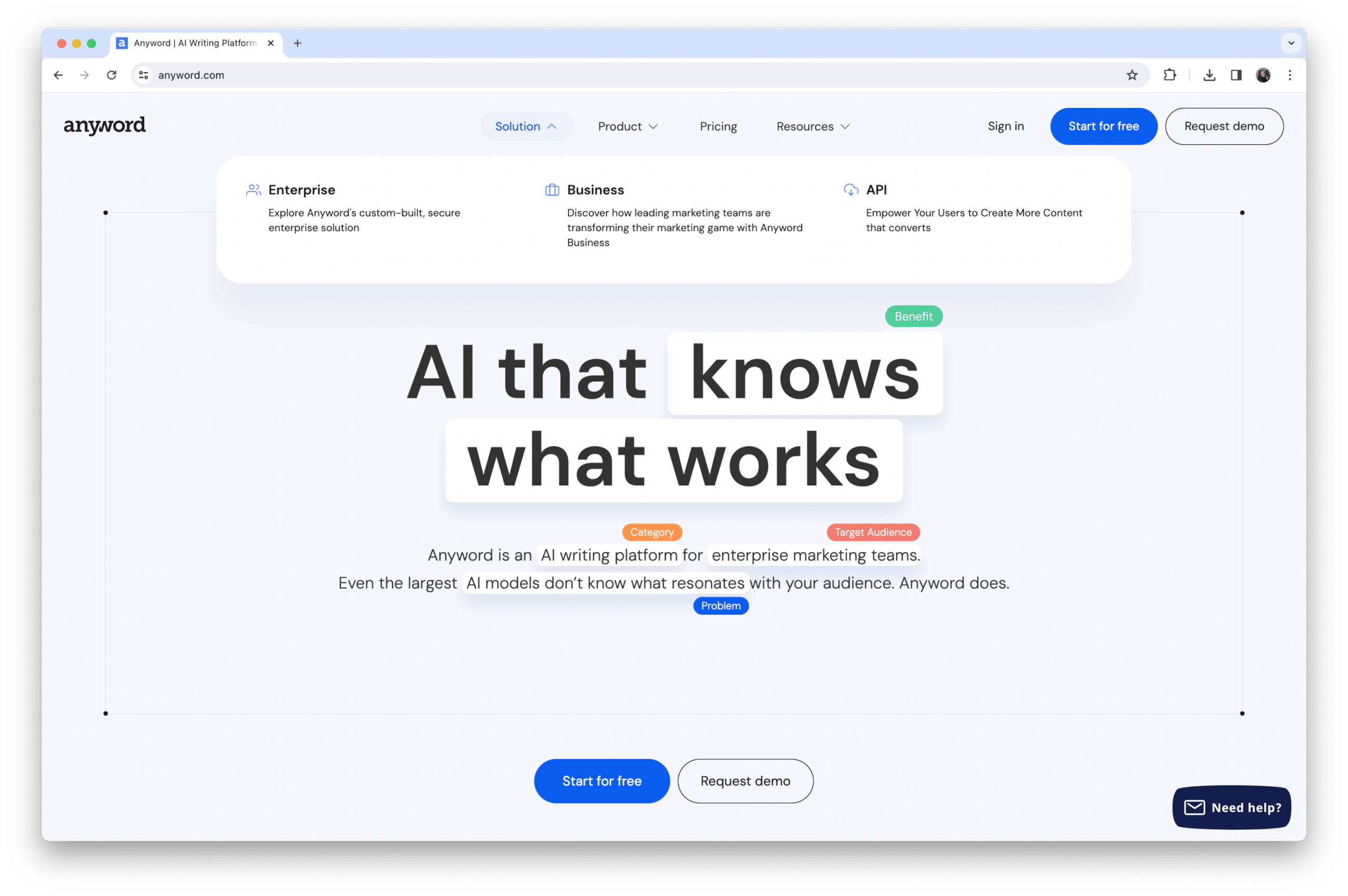 anyword AI for marketers, content creators, and businesses