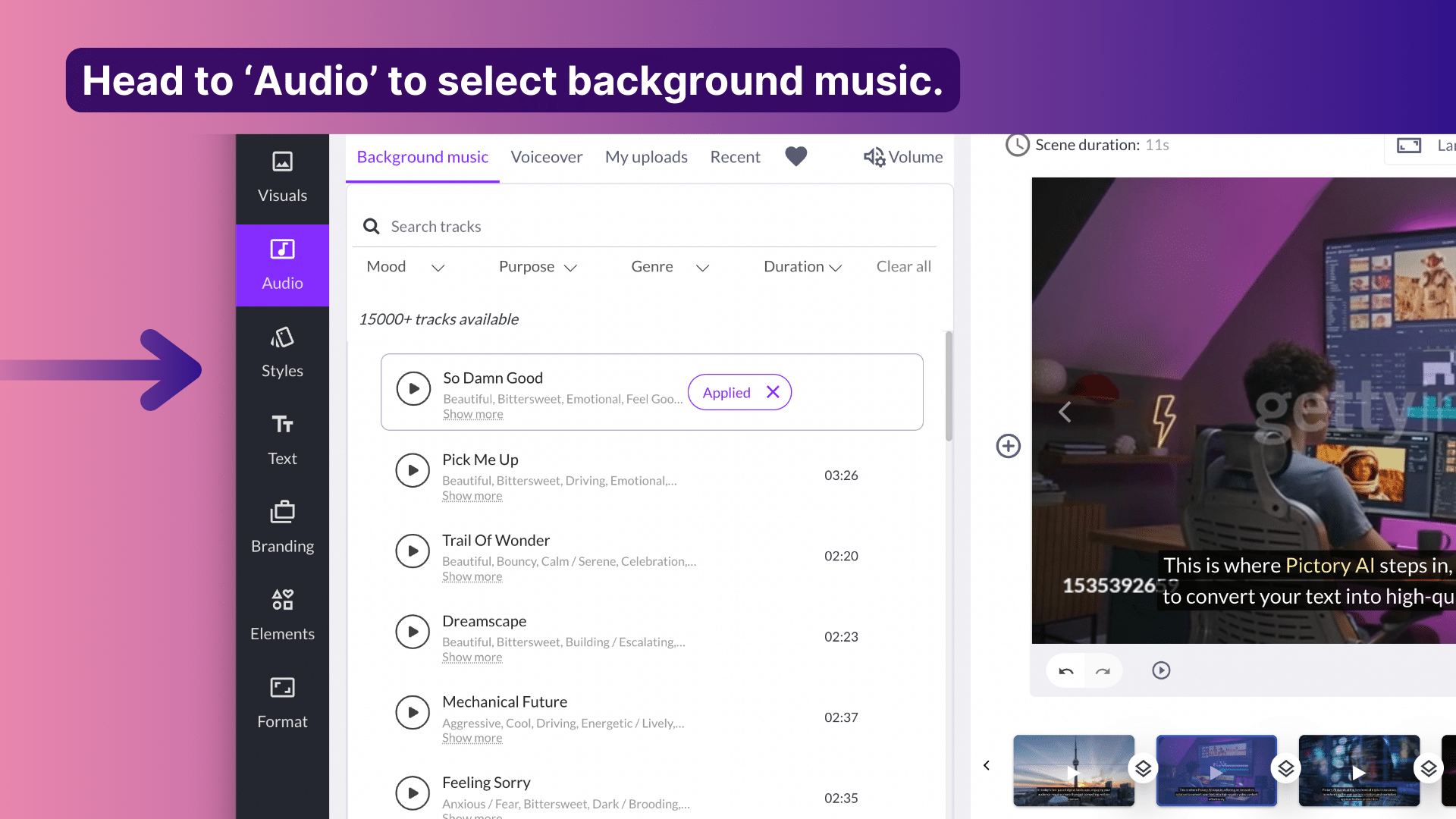 Pictory music library