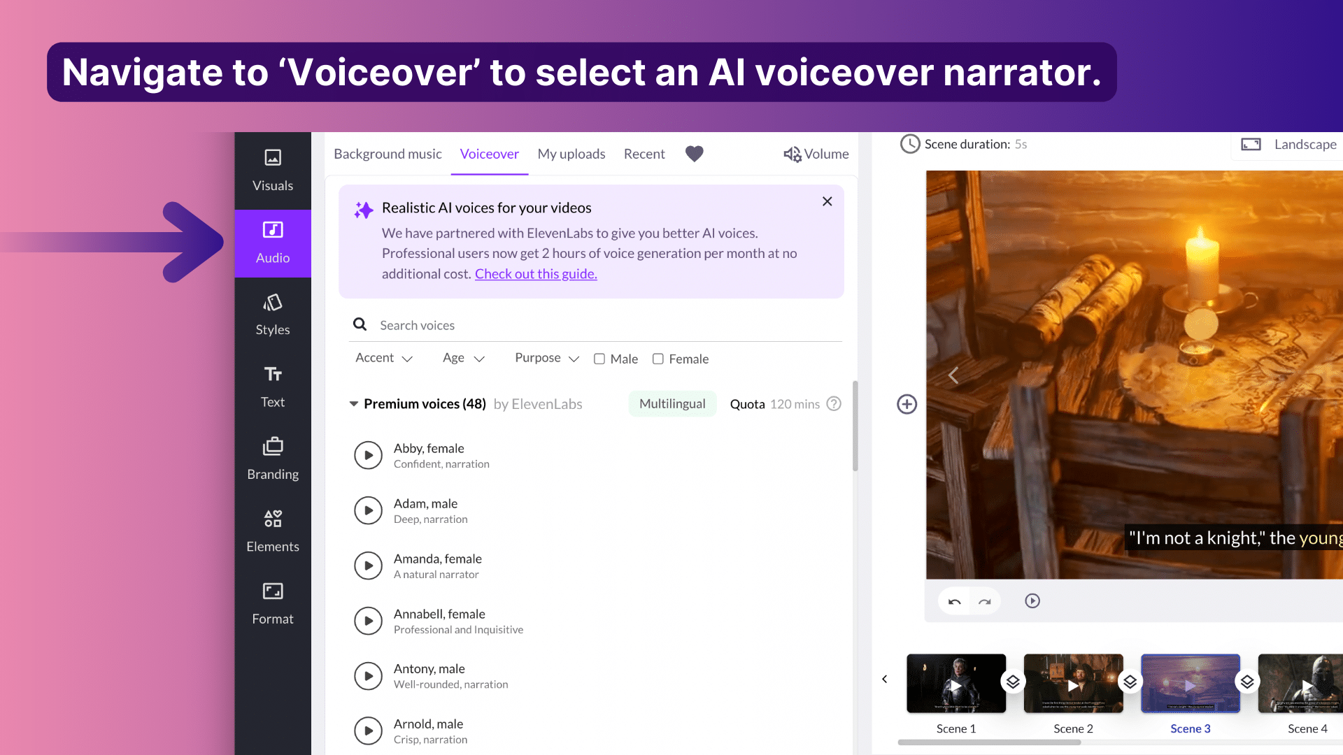 Pictory voiceovers, elevenlabs 