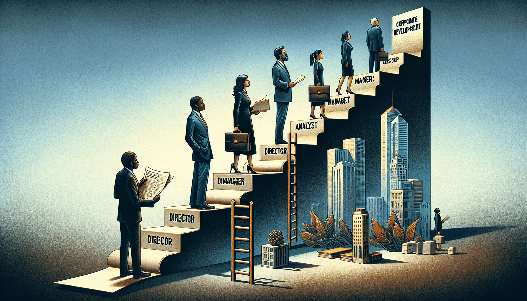 Illustration depicting career progression in corporate development