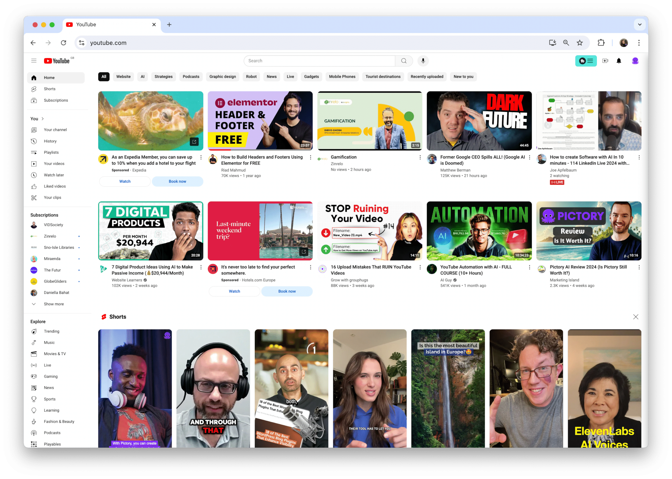 YouTube homepage