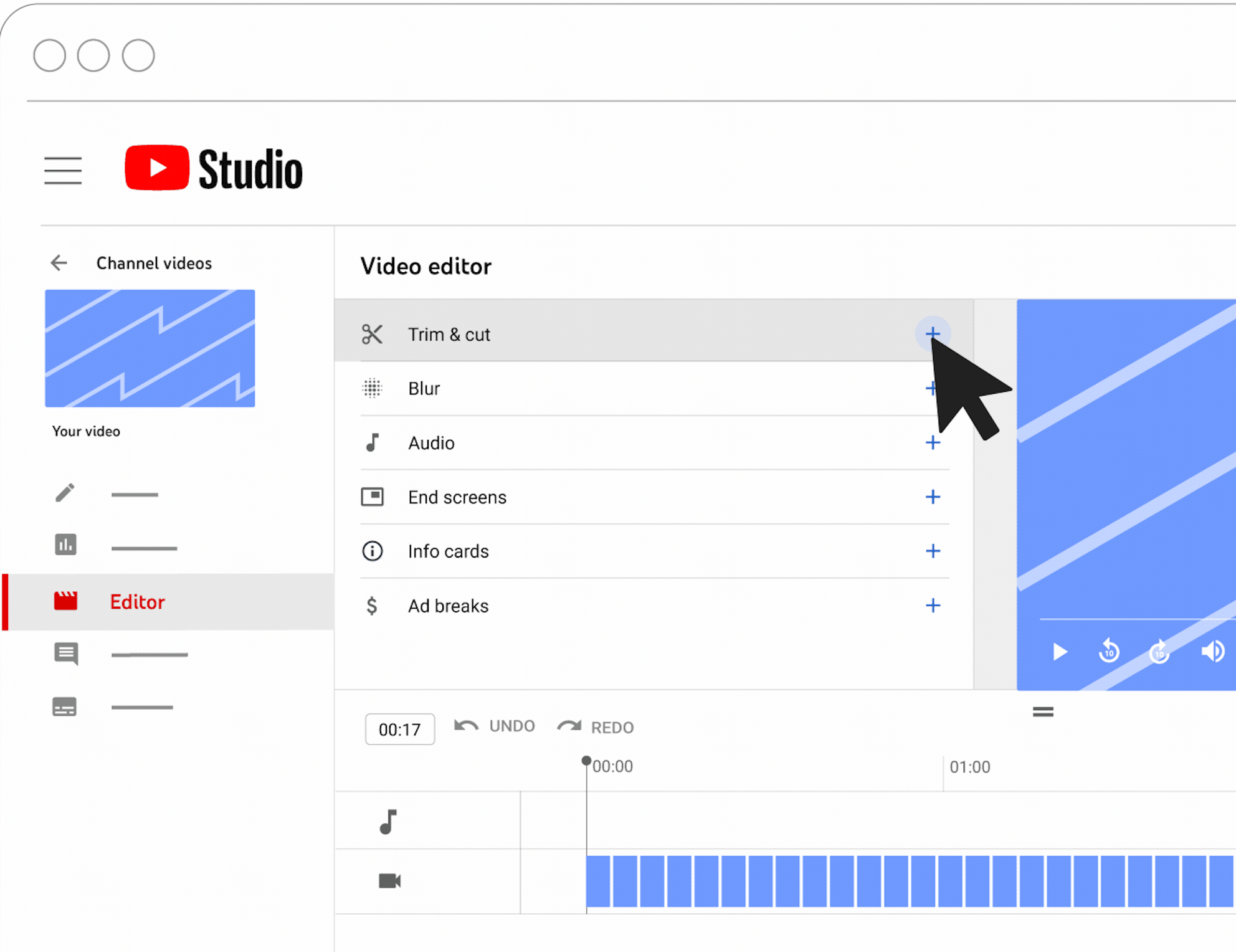 Trimming and clipping Youtube Studio