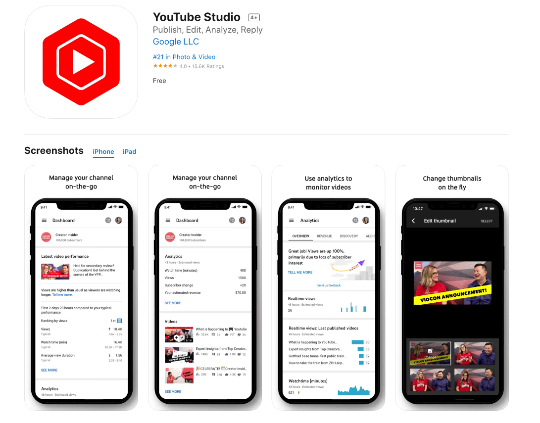 YouTube Studio app