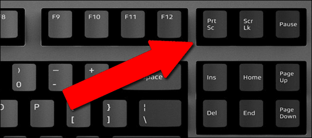 An illustration showing the Print Screen key on a keyboard, highlighting its location.