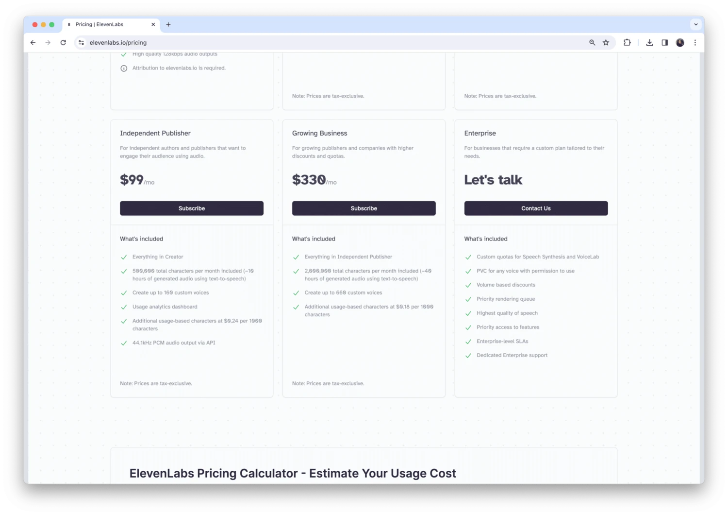 Eleven Labs API pricing and plans