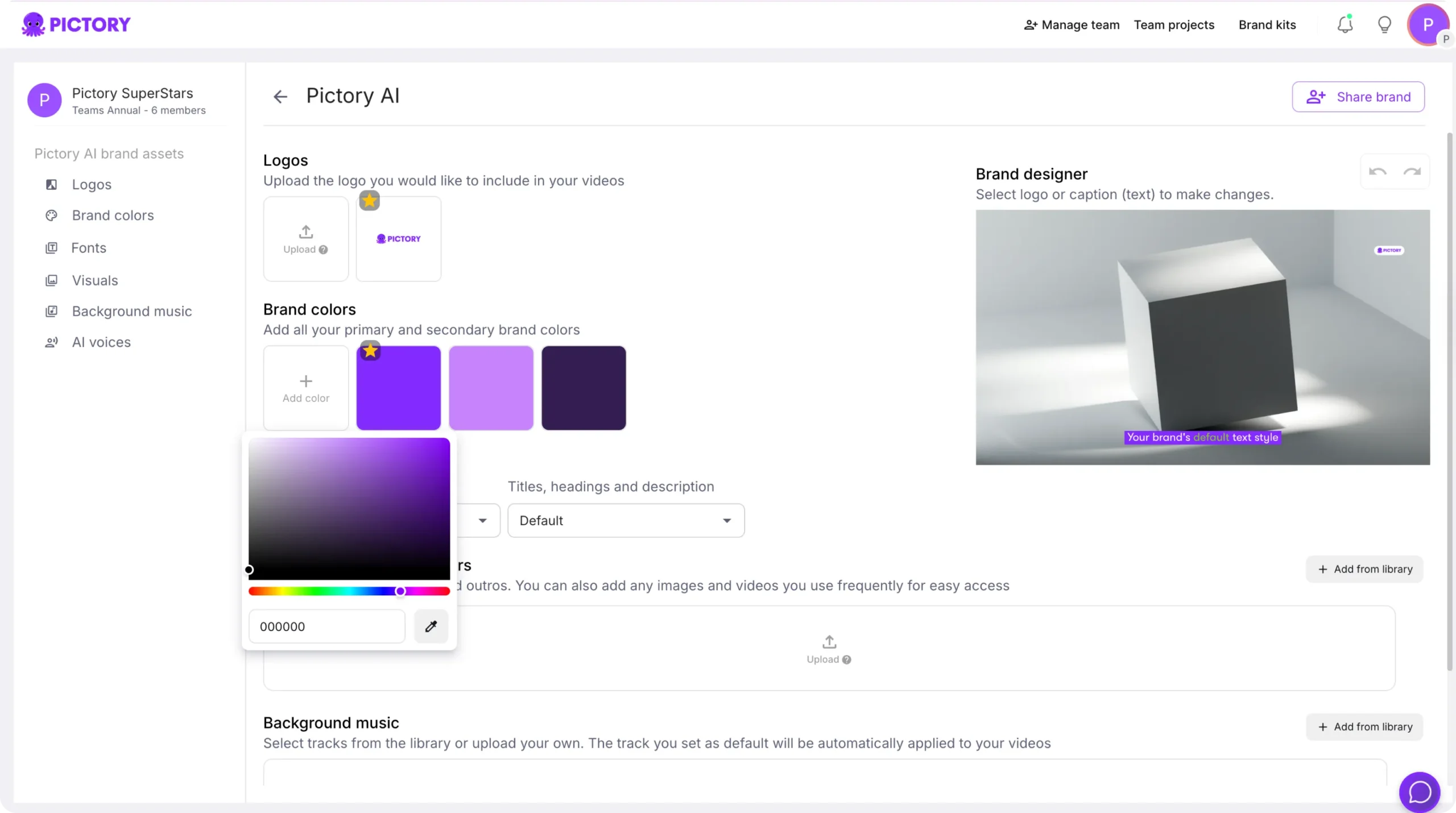 Brand Kit color selection