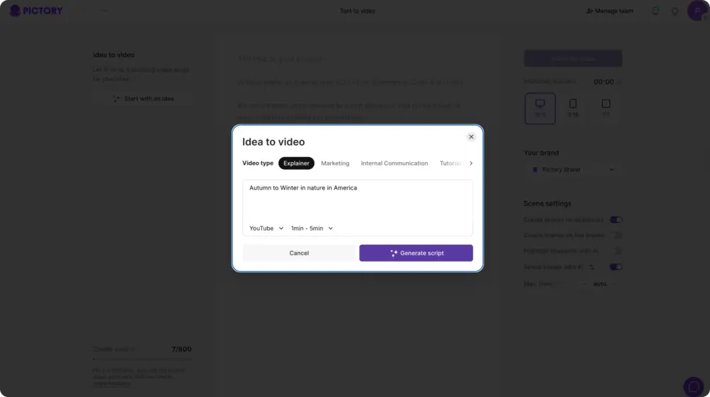 Idea to video script generator Idea to Video Script Generator AI