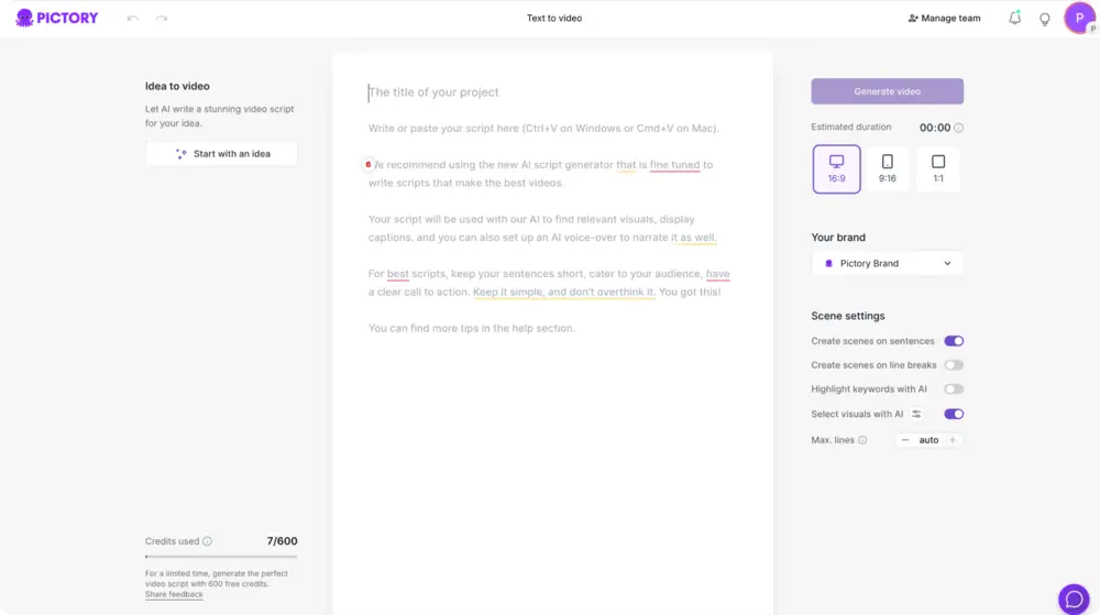AI Text to Video Script Editor