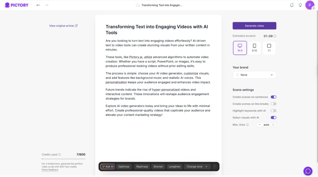 URL to Video script editor