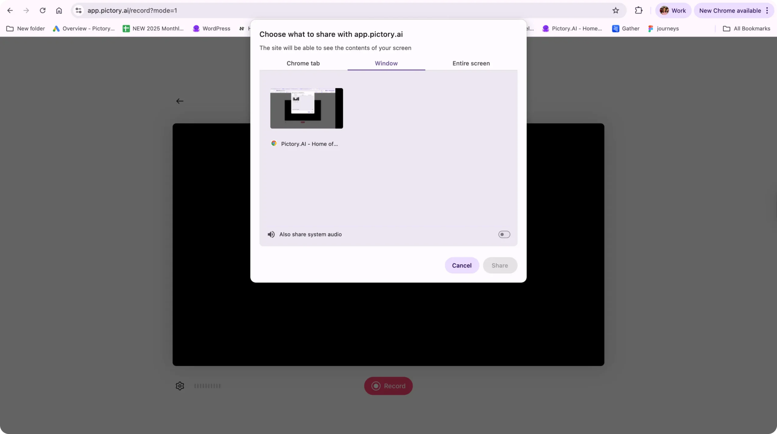 select window for recording