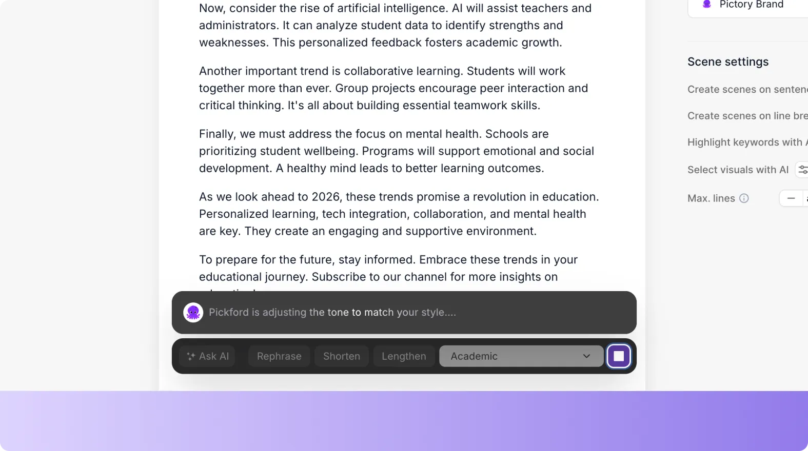 Changing script tone to academic