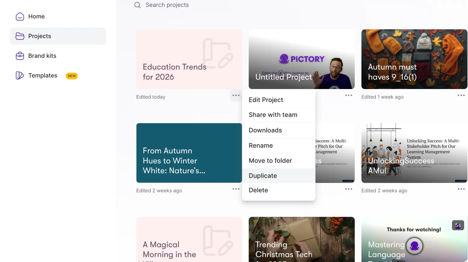 duplicate pictory project