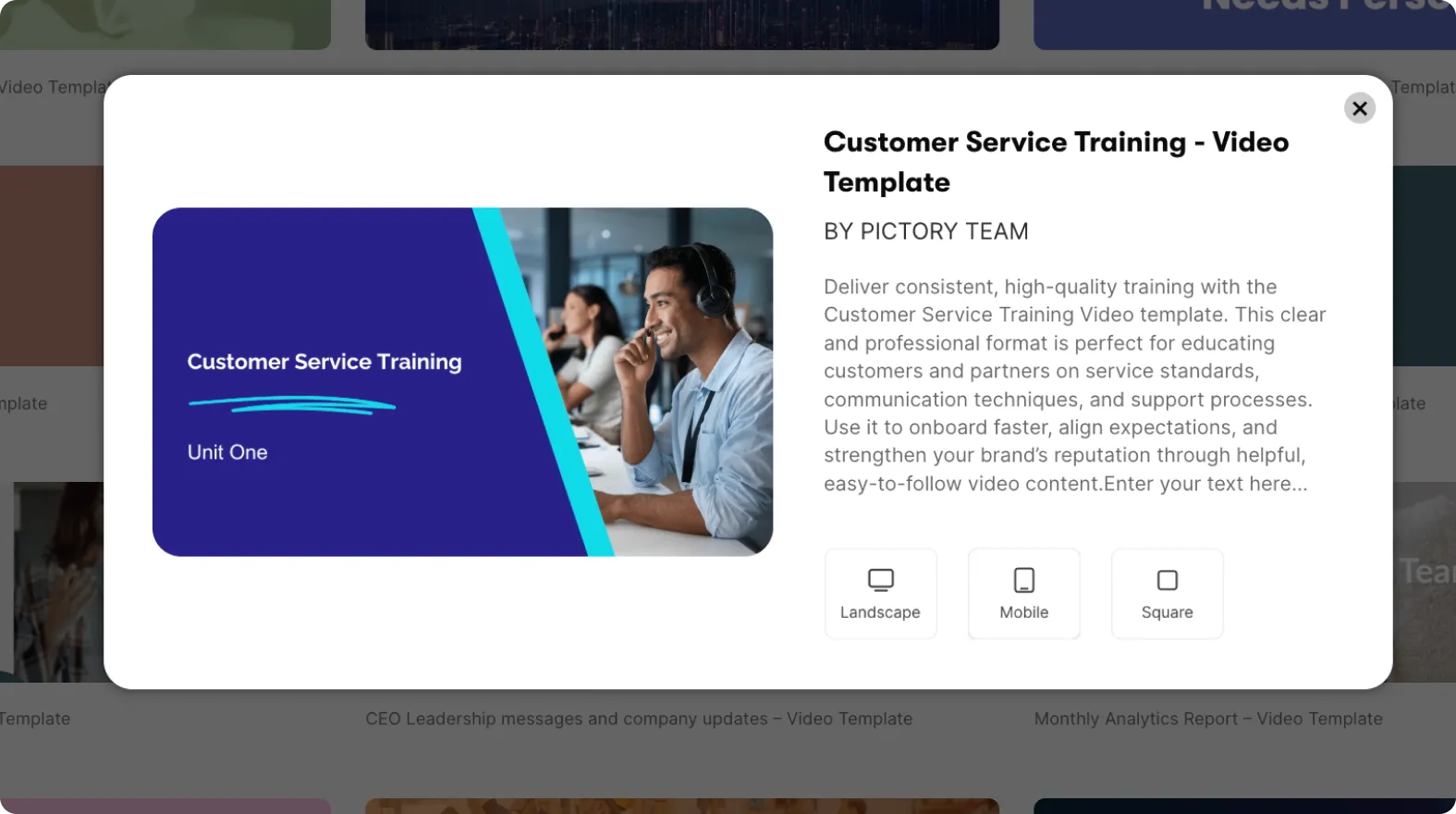 instant template selected