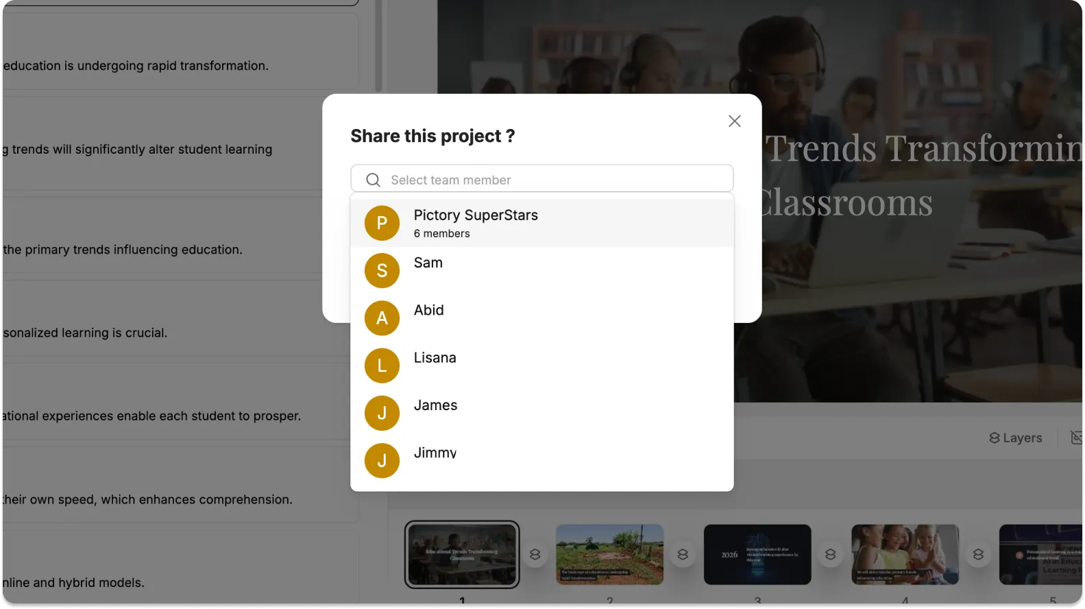share project with team members