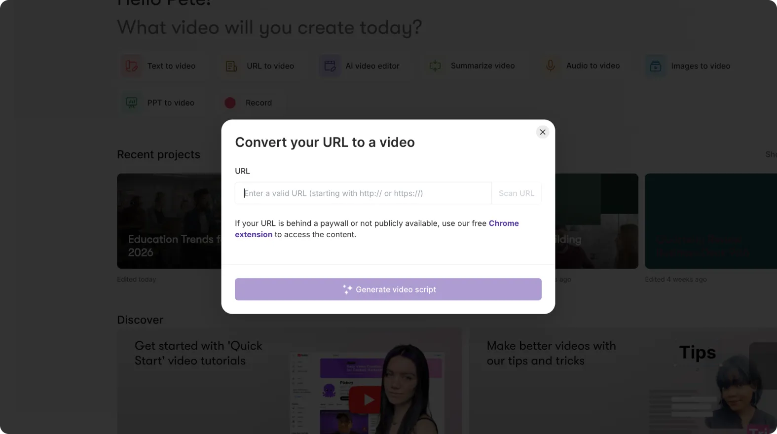 URL to video feature
