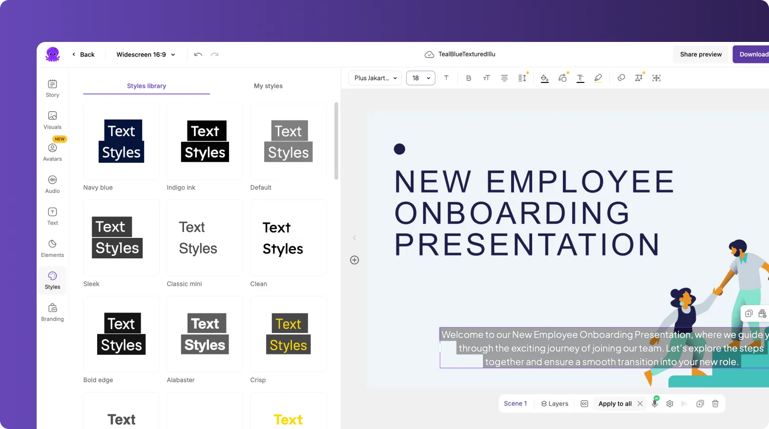 PPT to video text styles and captions